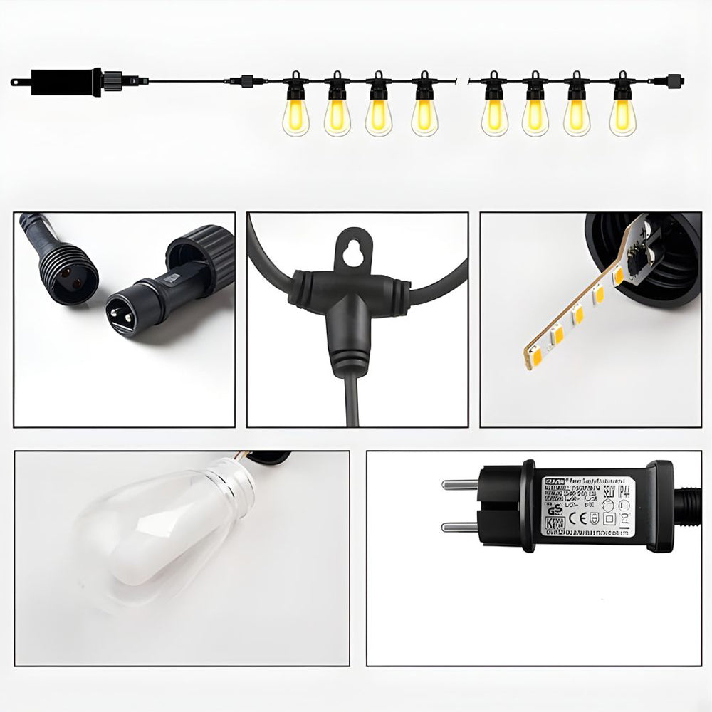 Ener-J 15M LED Bulb String Light Kit with 15 pcs Flame Effect Bulbs & UK Plug, 1800K, IP65 (2pcs extra spare bulbs included)