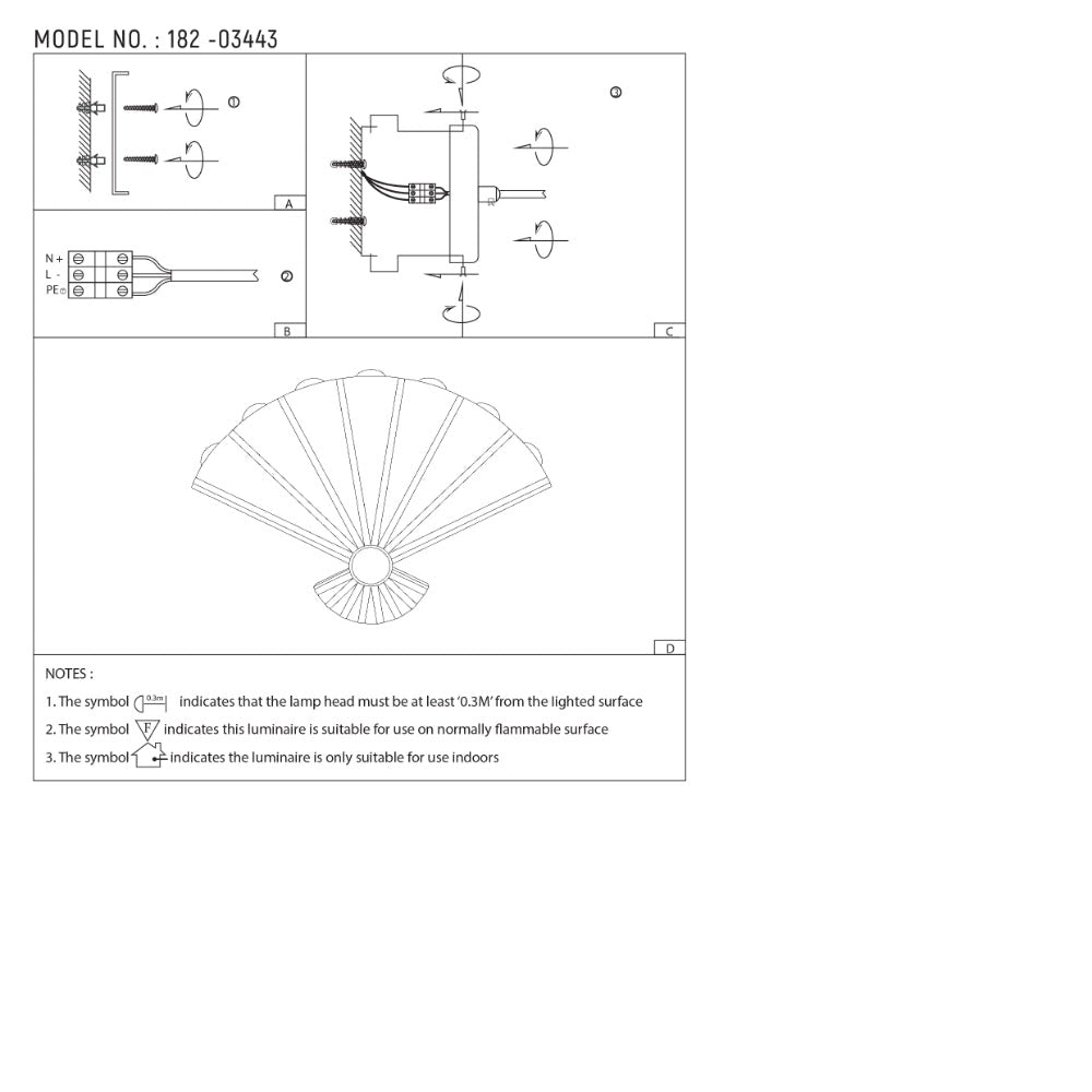 Modern Folding Fan 8 way LED Wall Light Black 3000K 8W