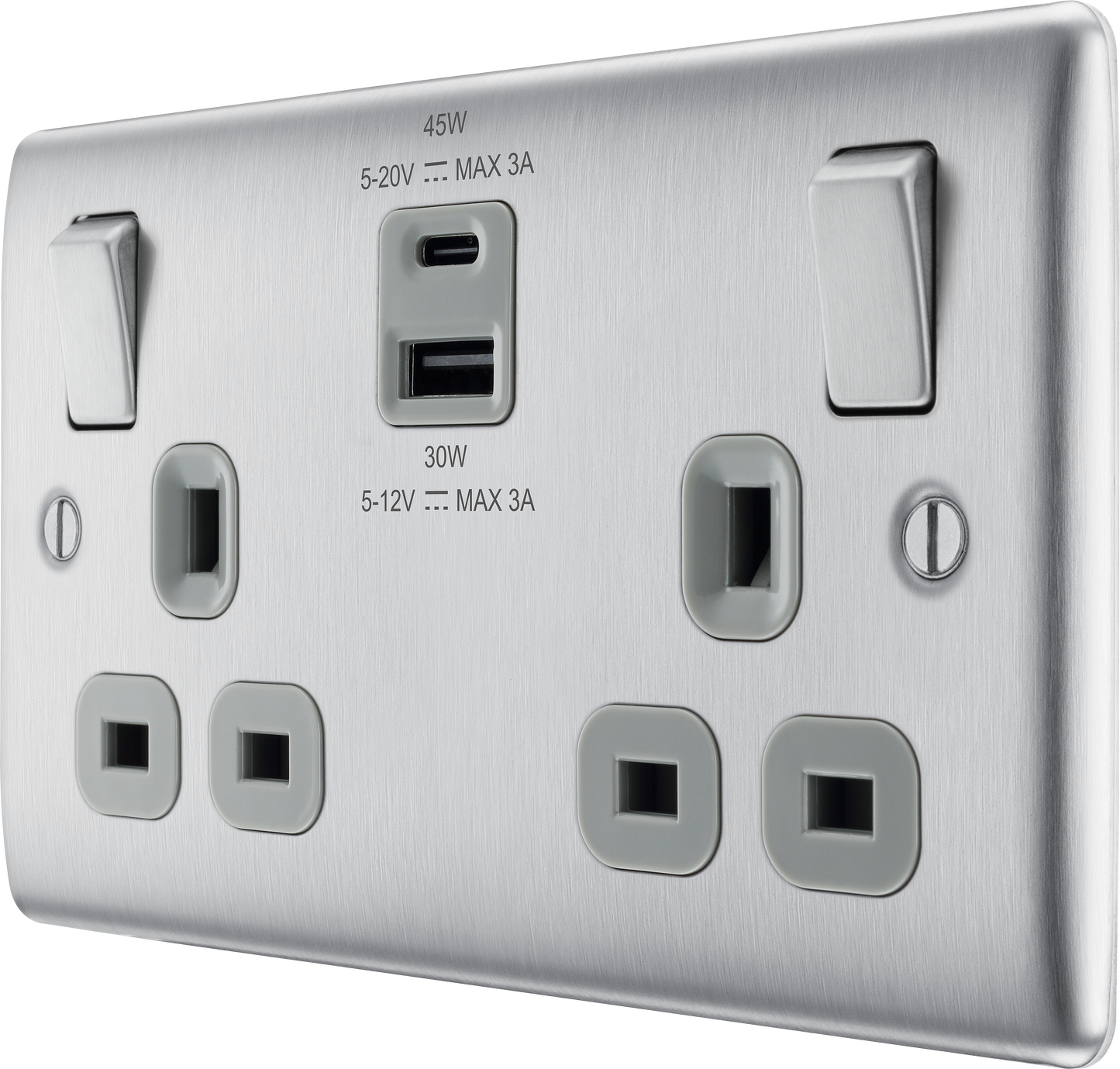 BG Nexus Metal Brushed Steel USB Charging Socket
