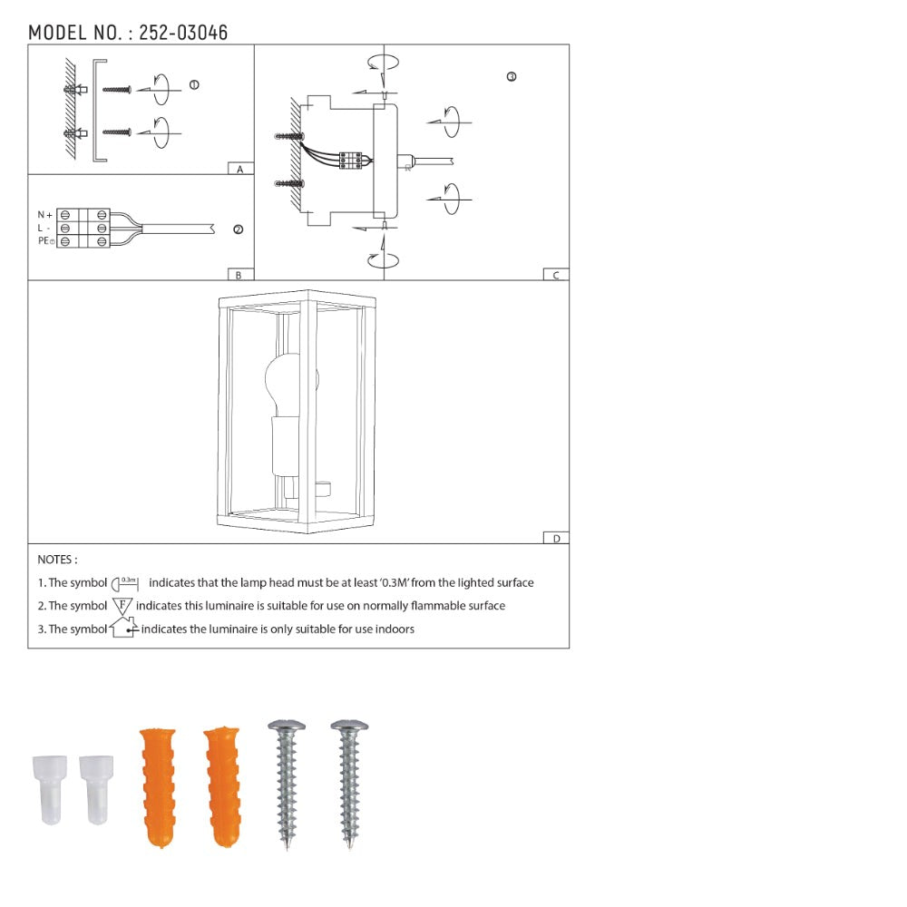 Oxford Box Outdoor Lantern Wall Light E27 Dark Grey