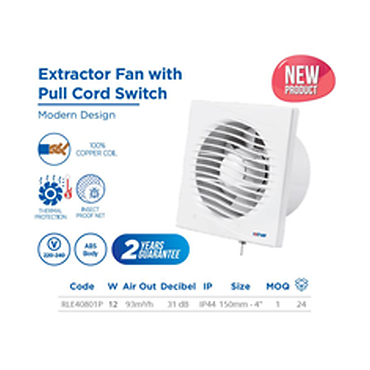 Extractor Fan With Pull Cord Switch – RLE40801P