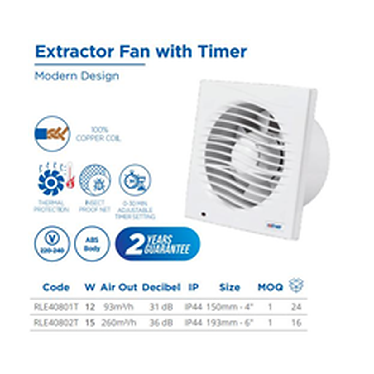 Extractor Fan With Timer 4" – RLE40801T
