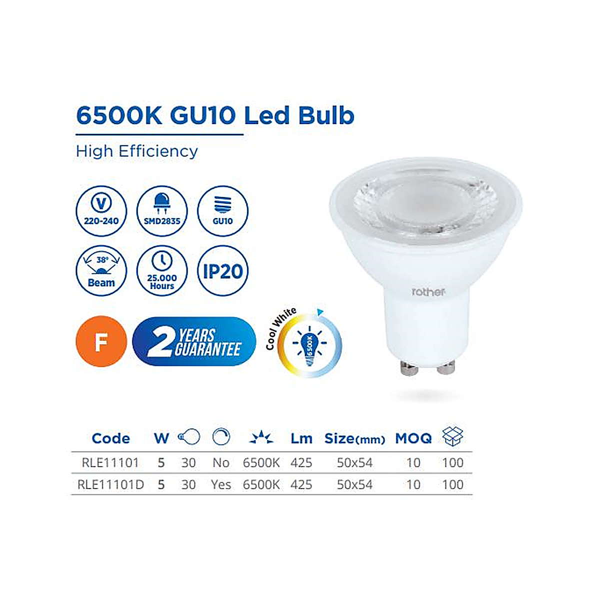 Rother GU10 LED Spotlight – 5W Dimmable