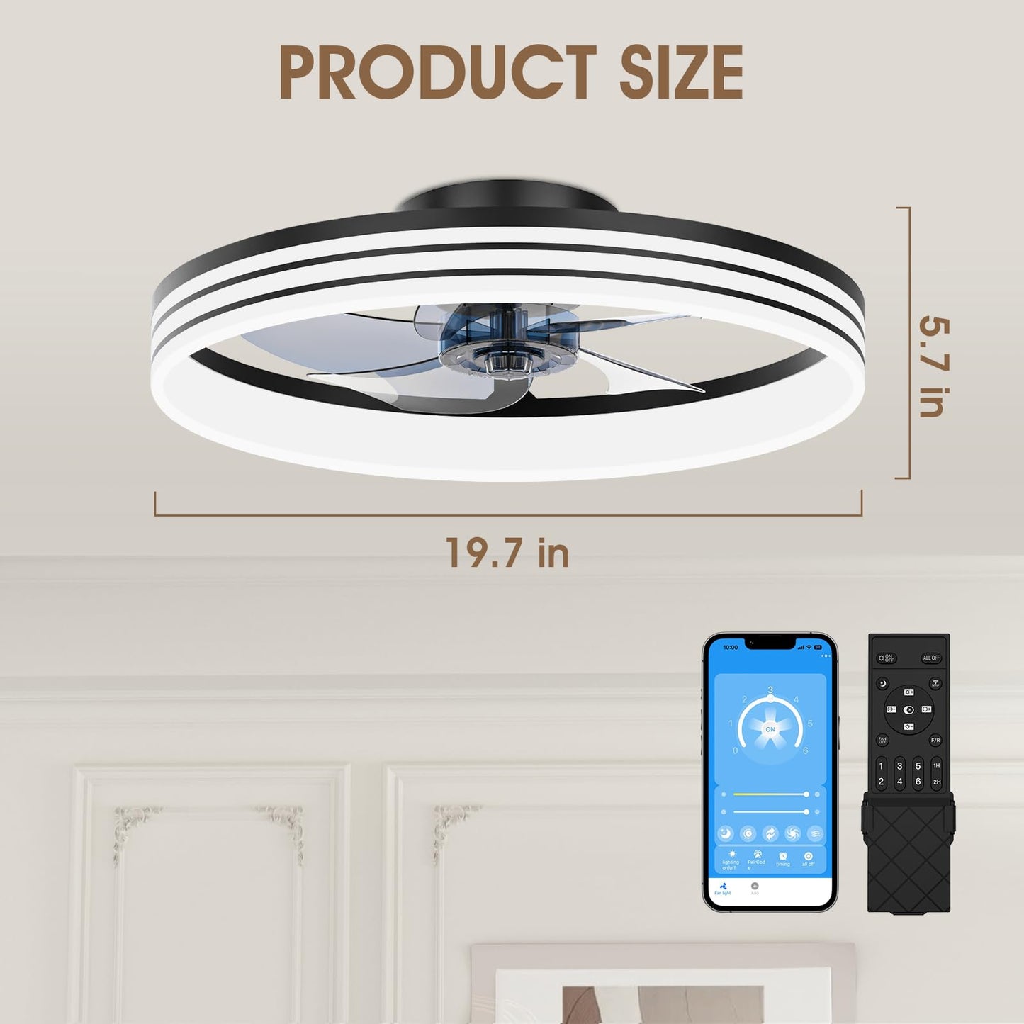 50cm Ceiling Fan with LED Light (App, 3-Colour) - Black