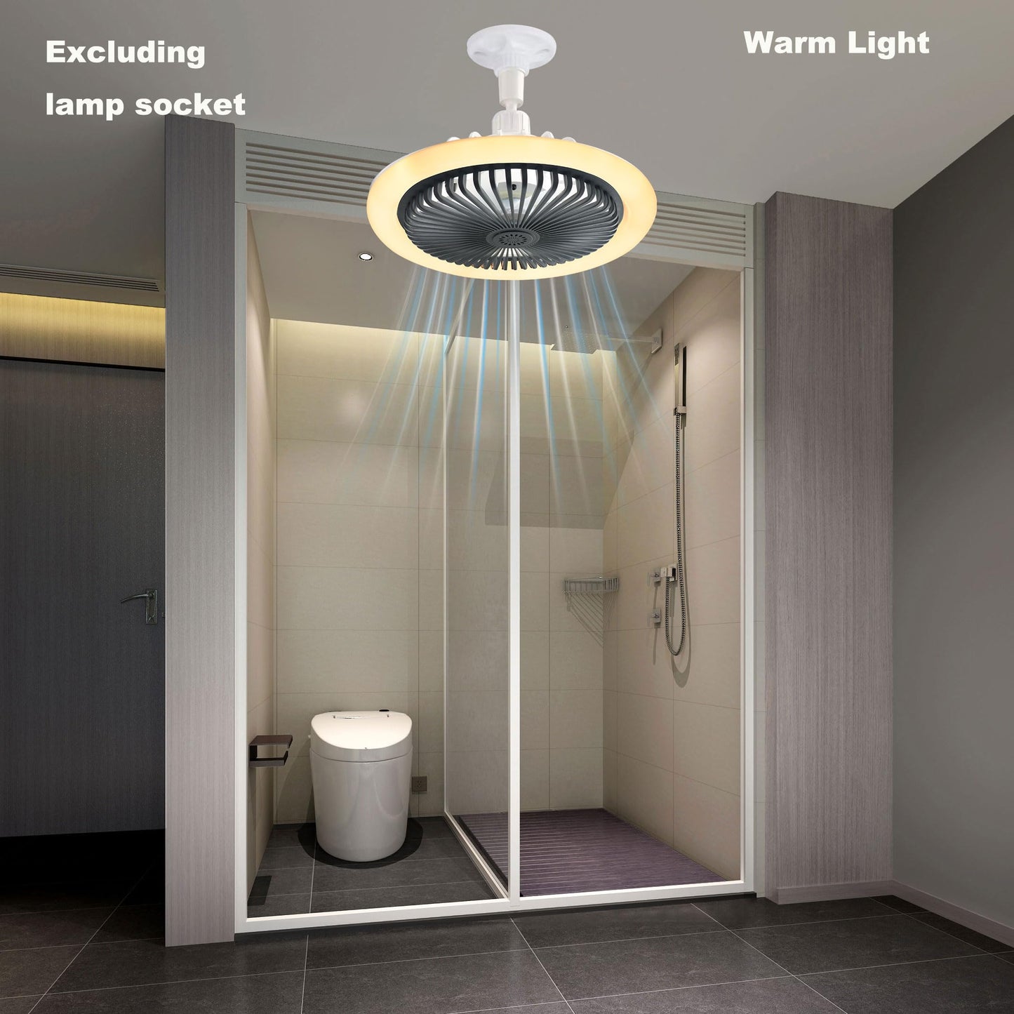 LED Ceiling Fan Light with Remote 2-in-1 Mini Fan & E27 Fixture 3 Speed Modes & 3 Colour Temperatures - Dark Grey ZF-10