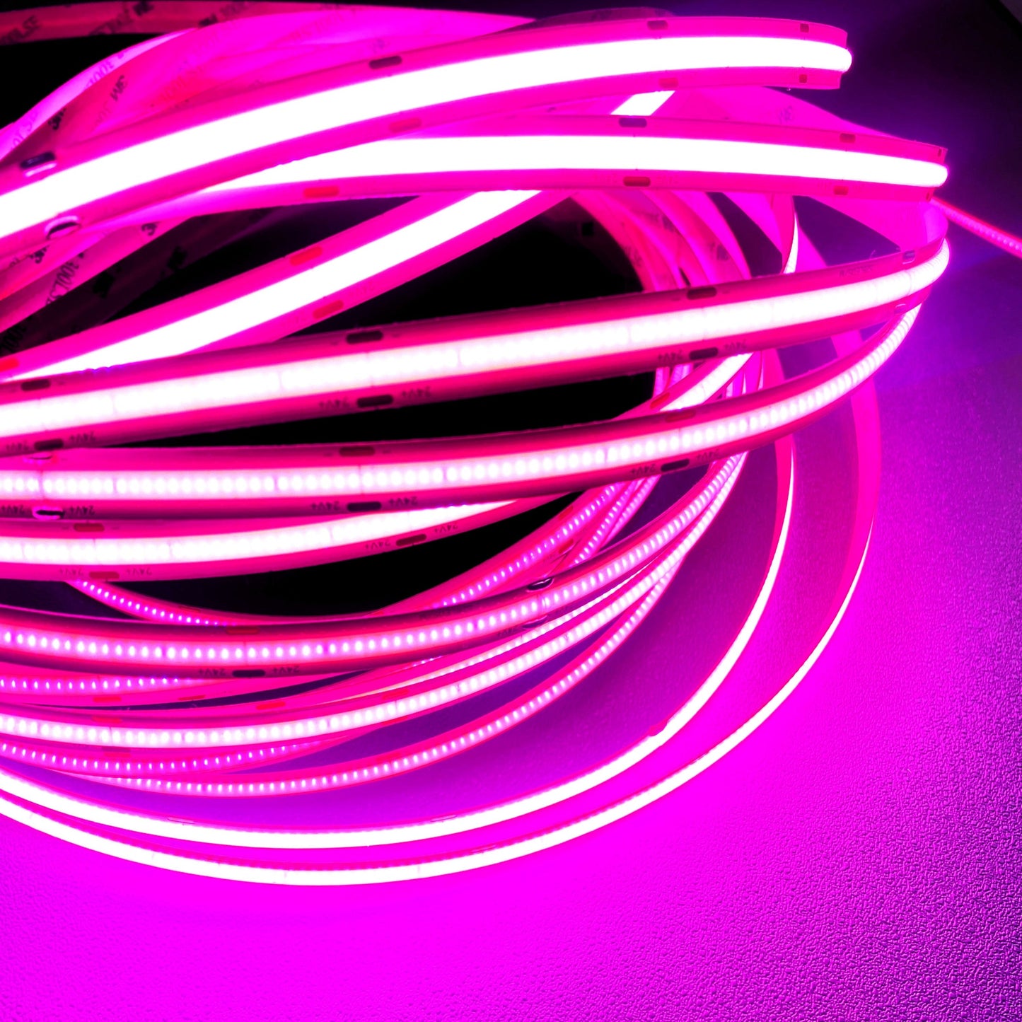 Pink COB LED Strip Light - 24V, 528 LEDs/m, 14W/m