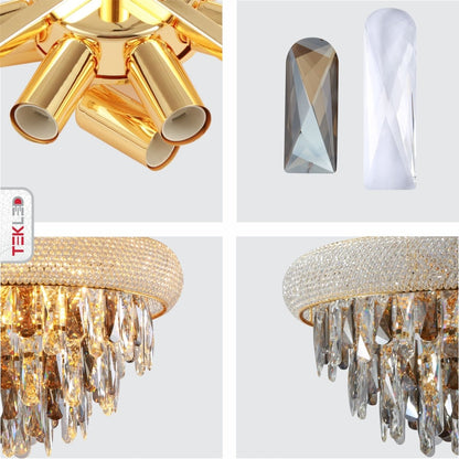 Gold Antique Brass Metal and Crystal Chandelier