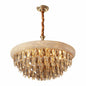 Gold Antique Brass Metal and Crystal Chandelier