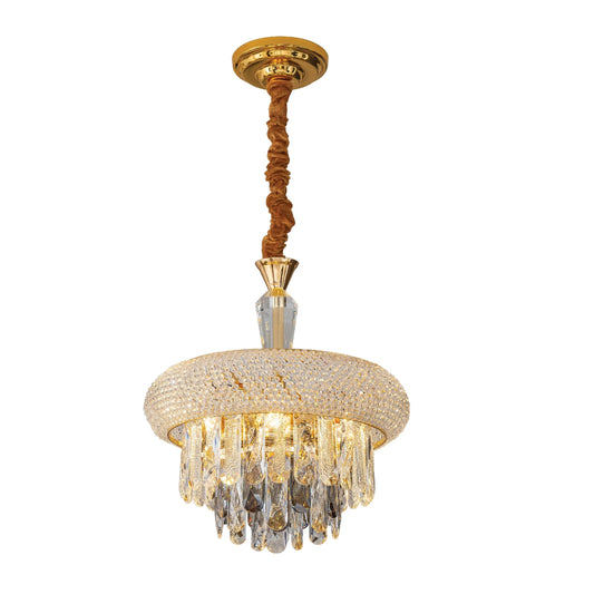 Gold Antique Brass Metal and Crystal Chandelier