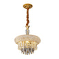 Gold Antique Brass Metal and Crystal Chandelier