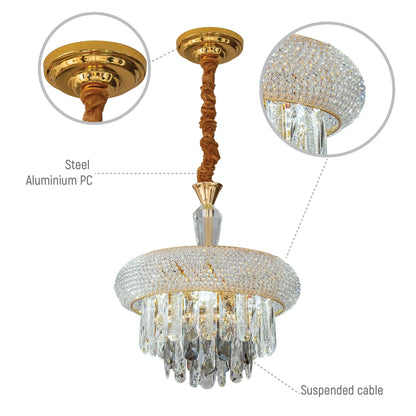 Gold Antique Brass Metal and Crystal Chandelier