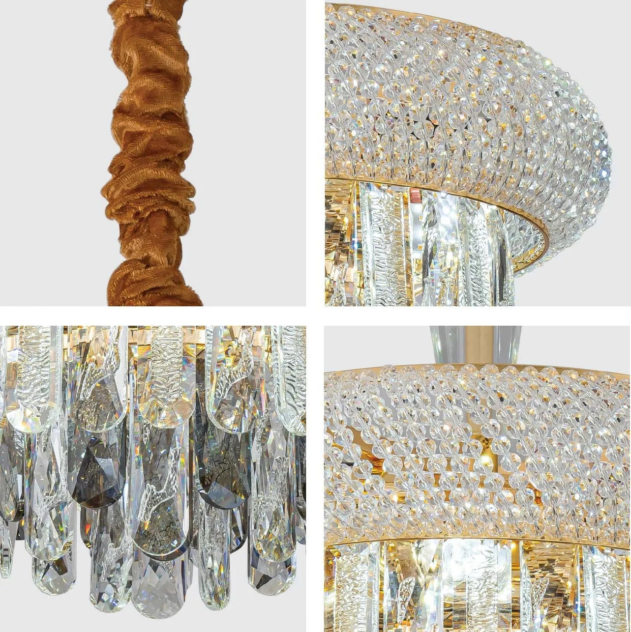 Gold Antique Brass Metal and Crystal Chandelier