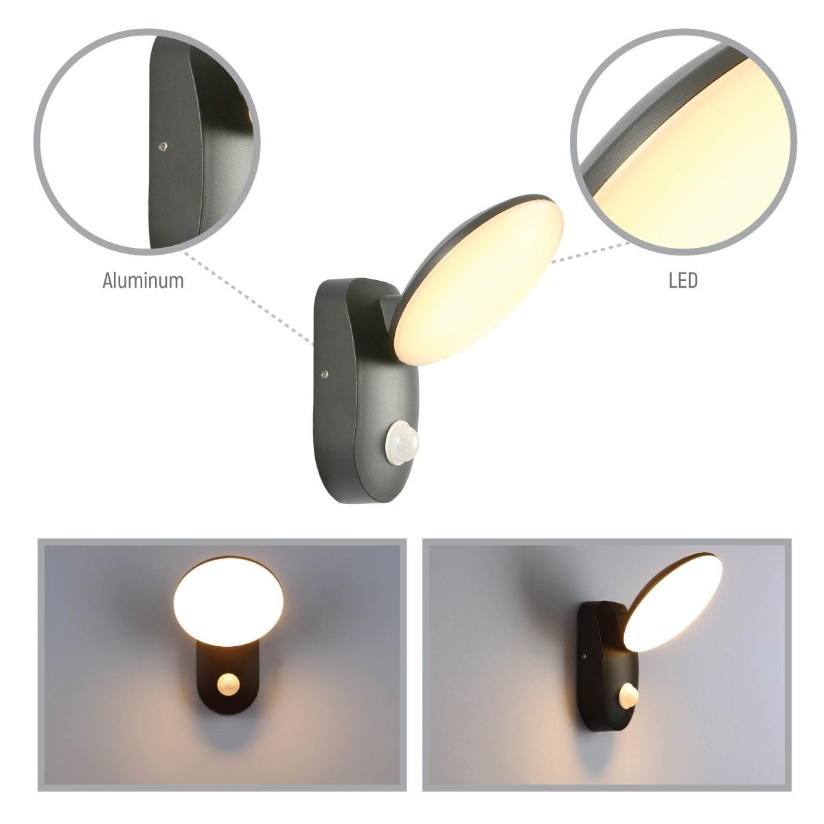 Black UFO LED Outdoor Wall Light with PIR Sensor