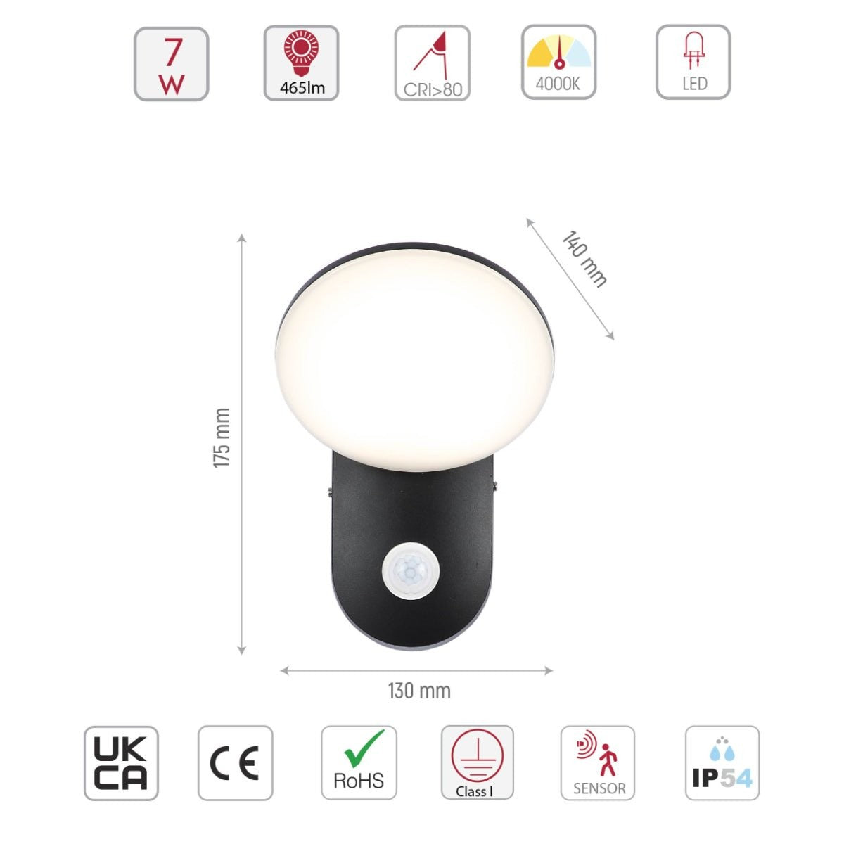 Black UFO LED Outdoor Wall Light with PIR Sensor