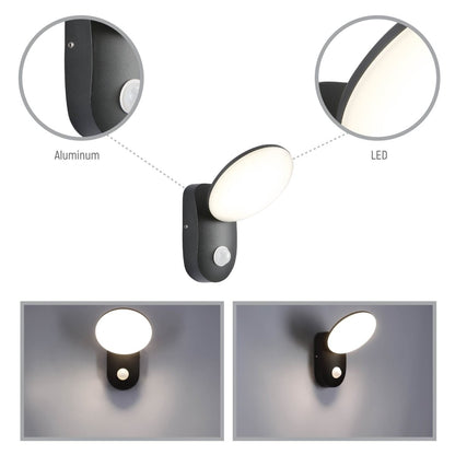 Black UFO LED Outdoor Wall Light with PIR Sensor