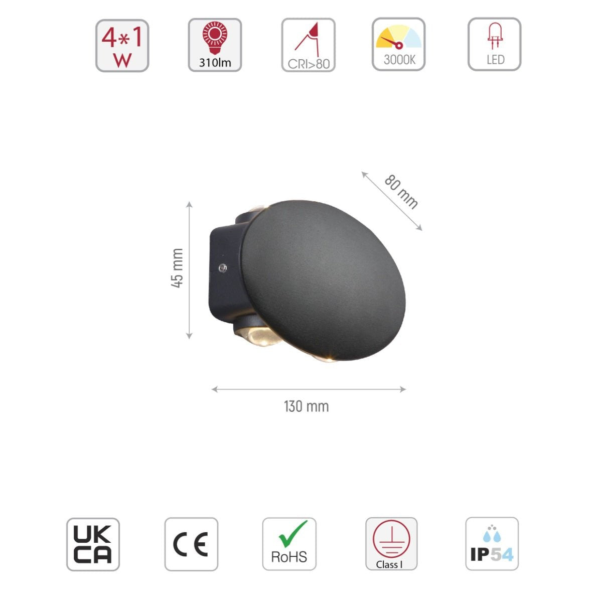Black Ellipse Up/Down LED Wall Light