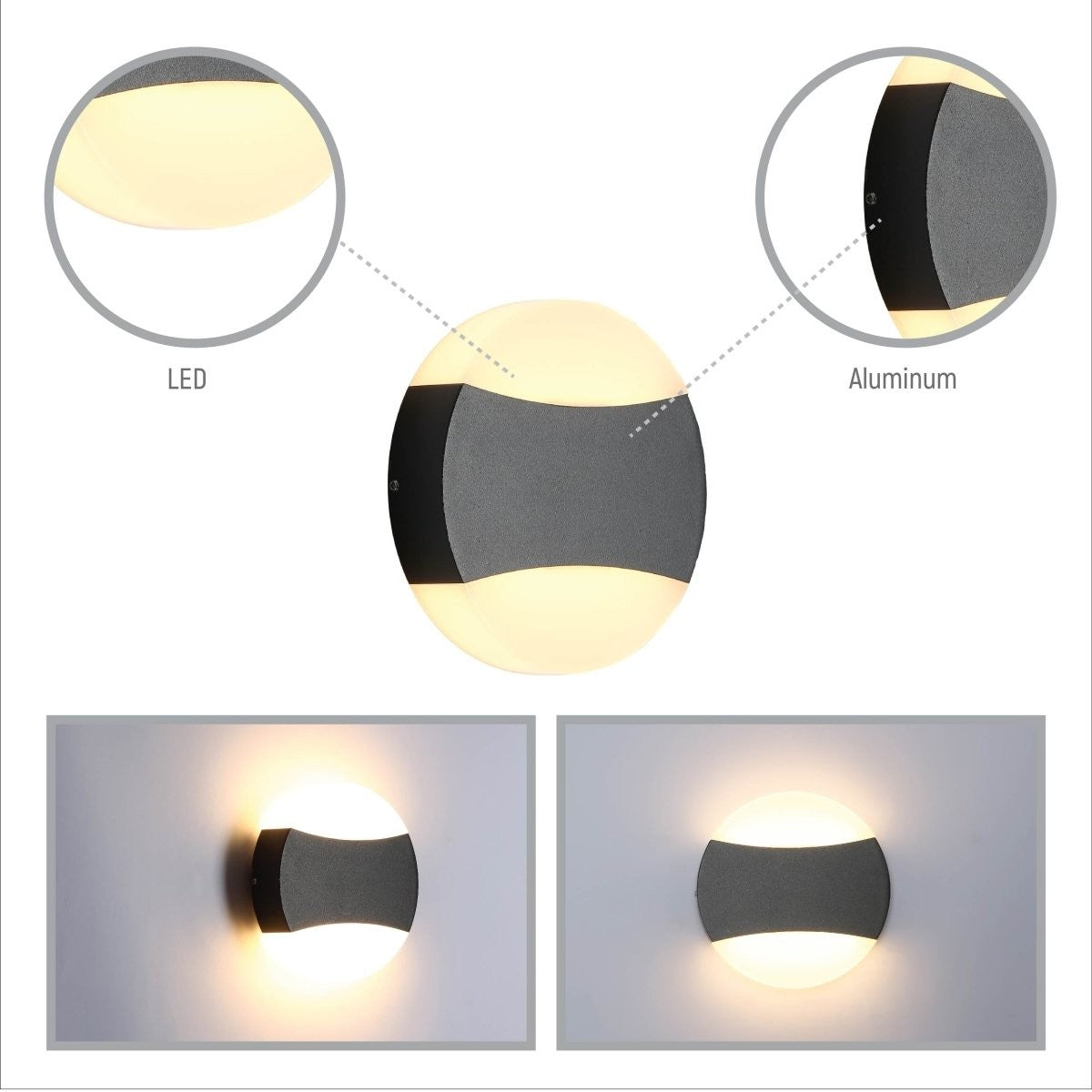 Black Opal Round Up Down Outdoor Modern LED Wall Light