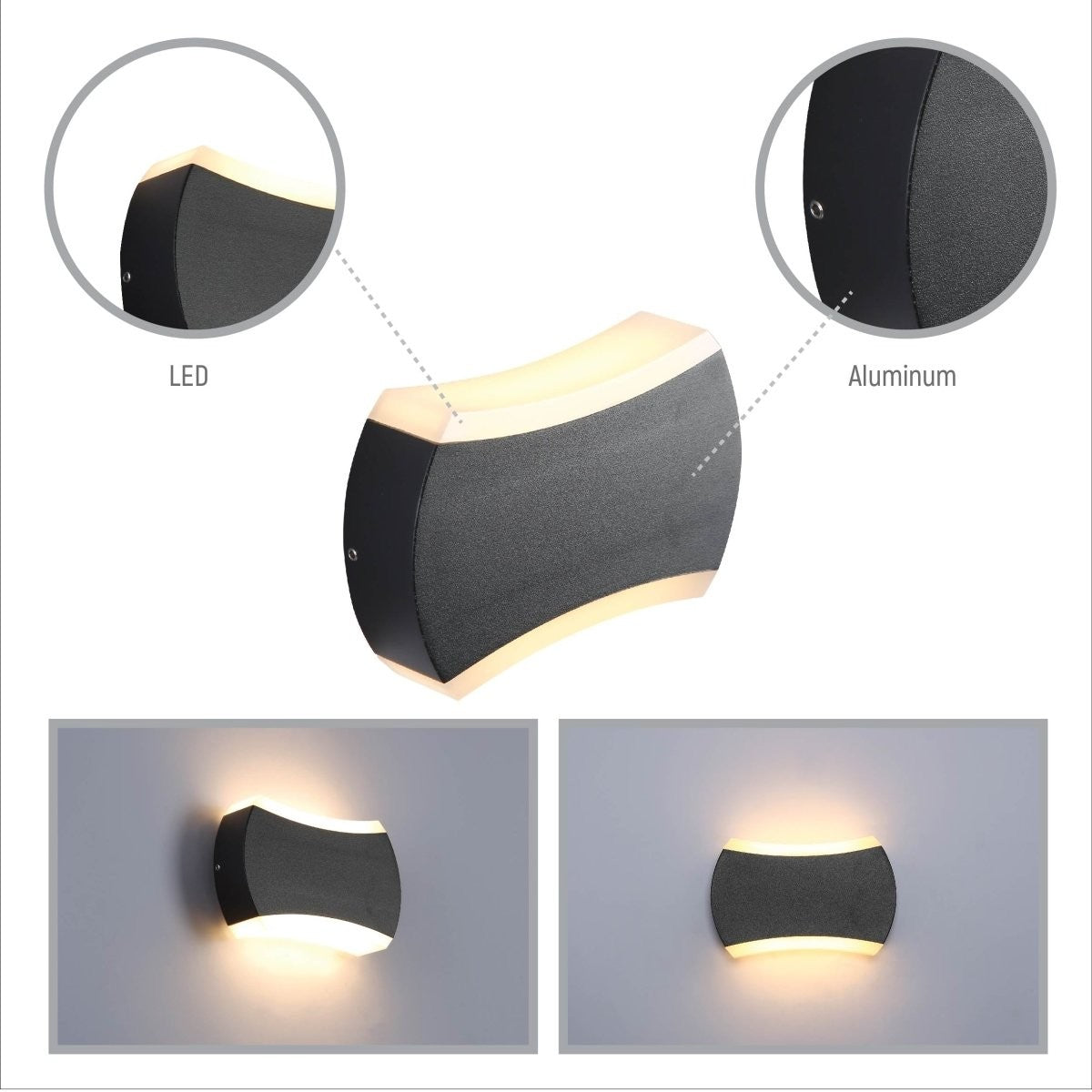 Black Quatro Arc Up Down Outdoor Modern LED Wall Light