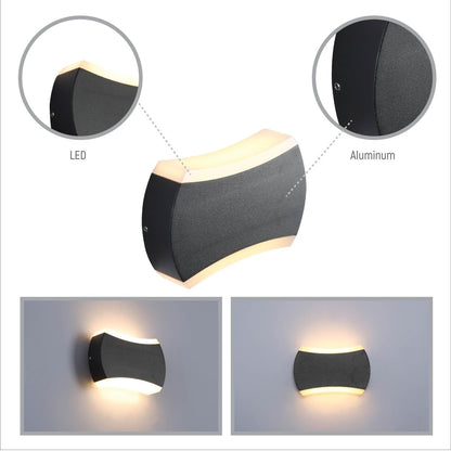 Black Quatro Arc Up Down Outdoor Modern LED Wall Light