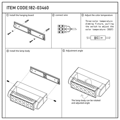 12W Black LED Wall Washer Light, IP65 Outdoor, 3CCT Selectable