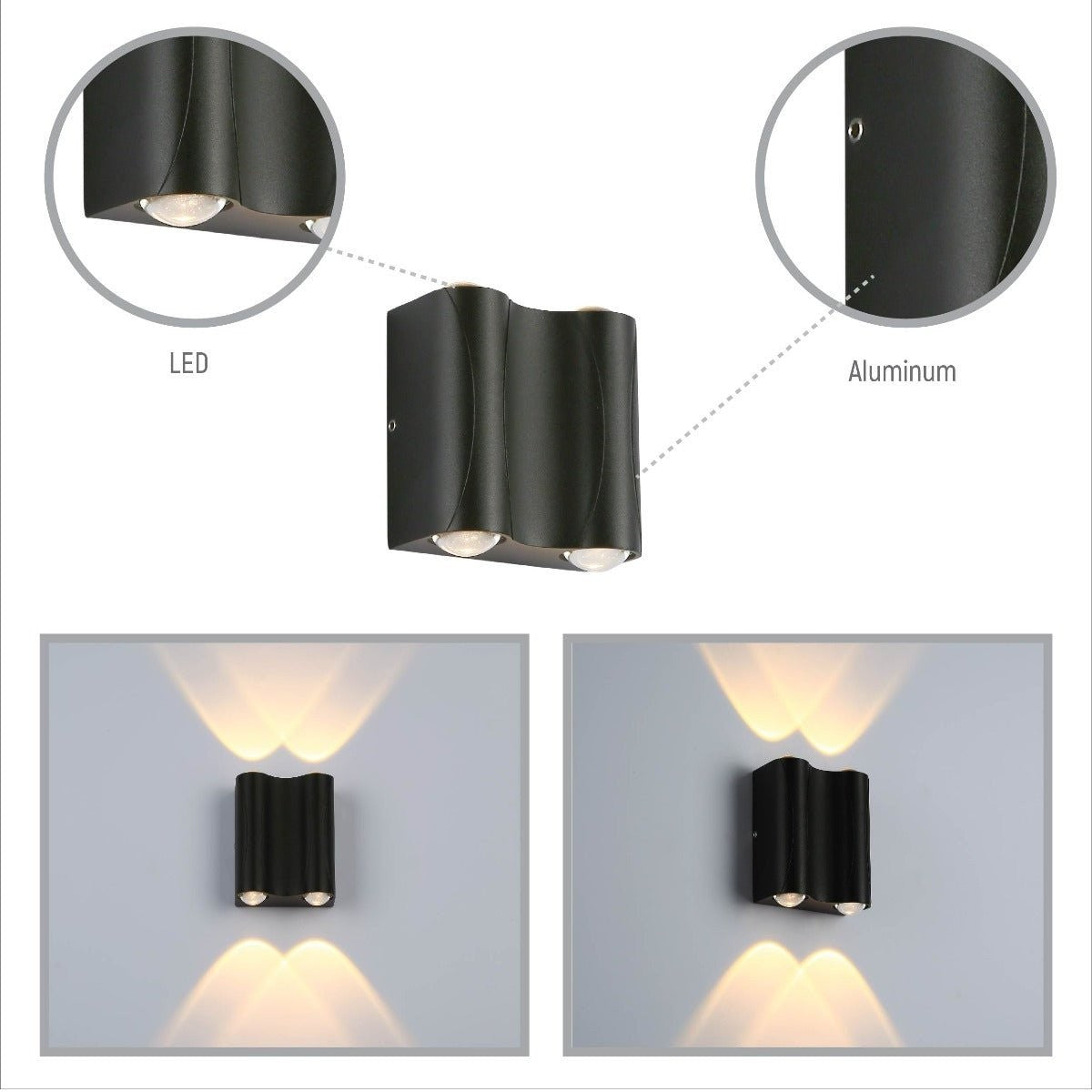 Black Corrugated Up Down Outdoor Modern LED Wall Light
