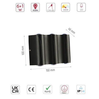 Black Corrugated Up Down Outdoor Modern LED Wall Light