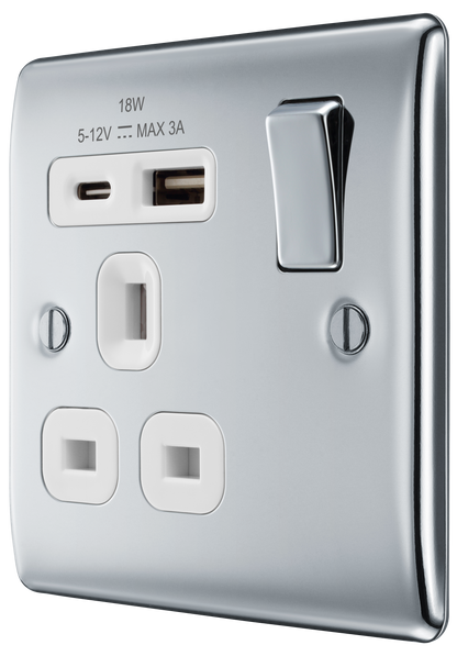 BG Nexus Metal Polished Chrome USB Charging Socket
