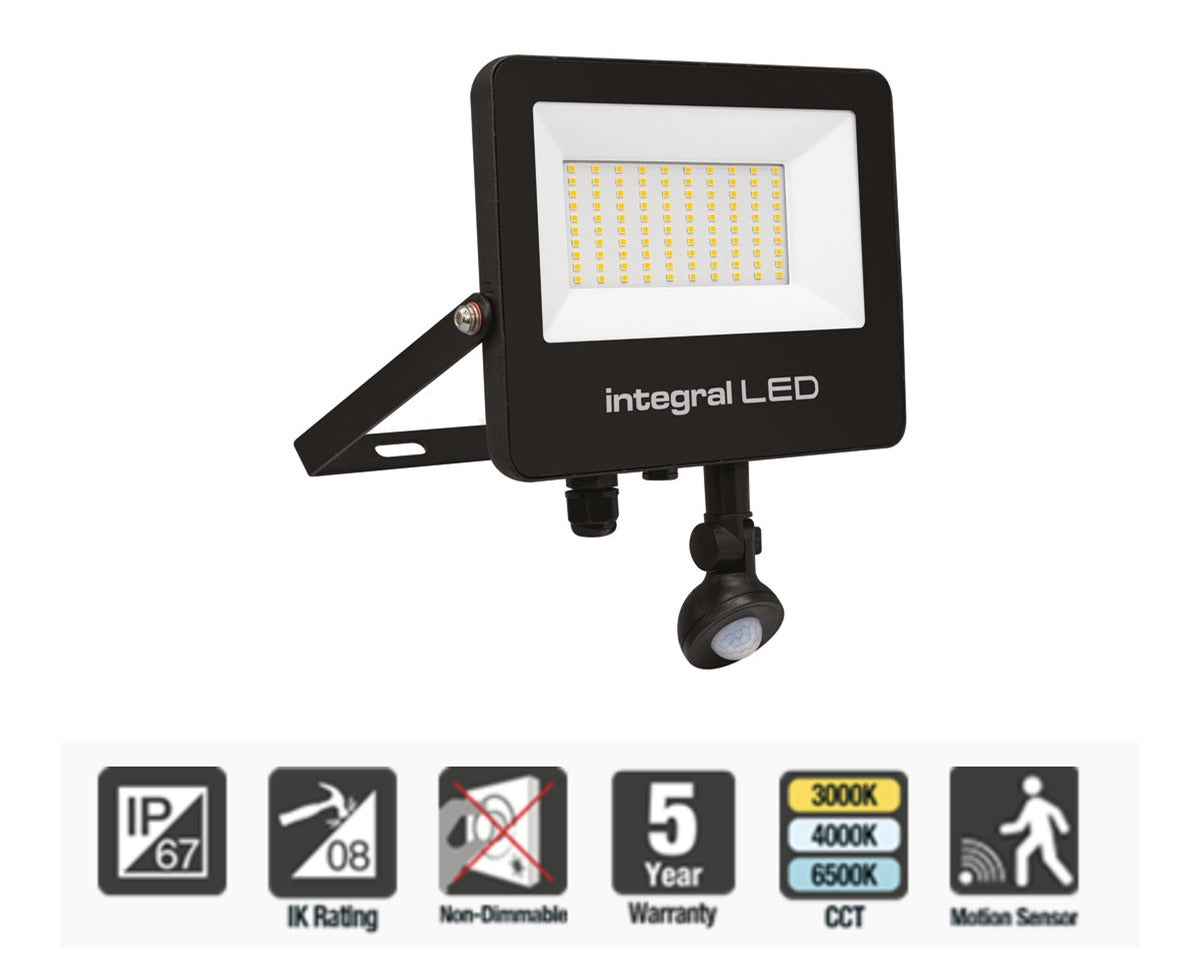 Integral Super Slim 2 Floodlight IP67 7000LM 70W Tuya 3000/4000/6500K PIR 120° Dimmable 100LM/W Black