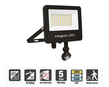 Integral Super Slim 2 Floodlight IP67 7000LM 70W Tuya 3000/4000/6500K PIR 120° Dimmable 100LM/W Black