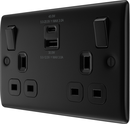 BG Nexus Metal Matt Black USB Charging Socket
