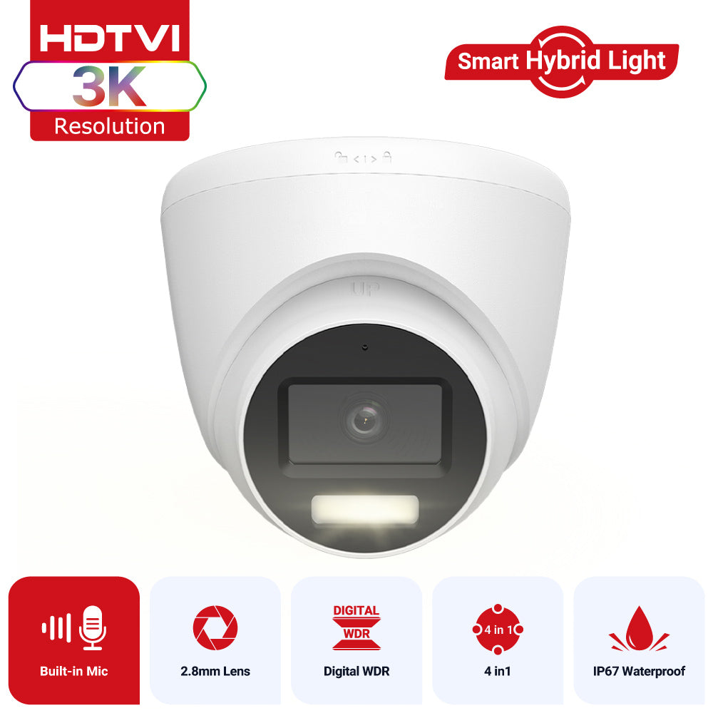 Hizone Pro 3K Hybrid Turret Cam, 1-Way Audio 40m, White – HZ-TC500S-W