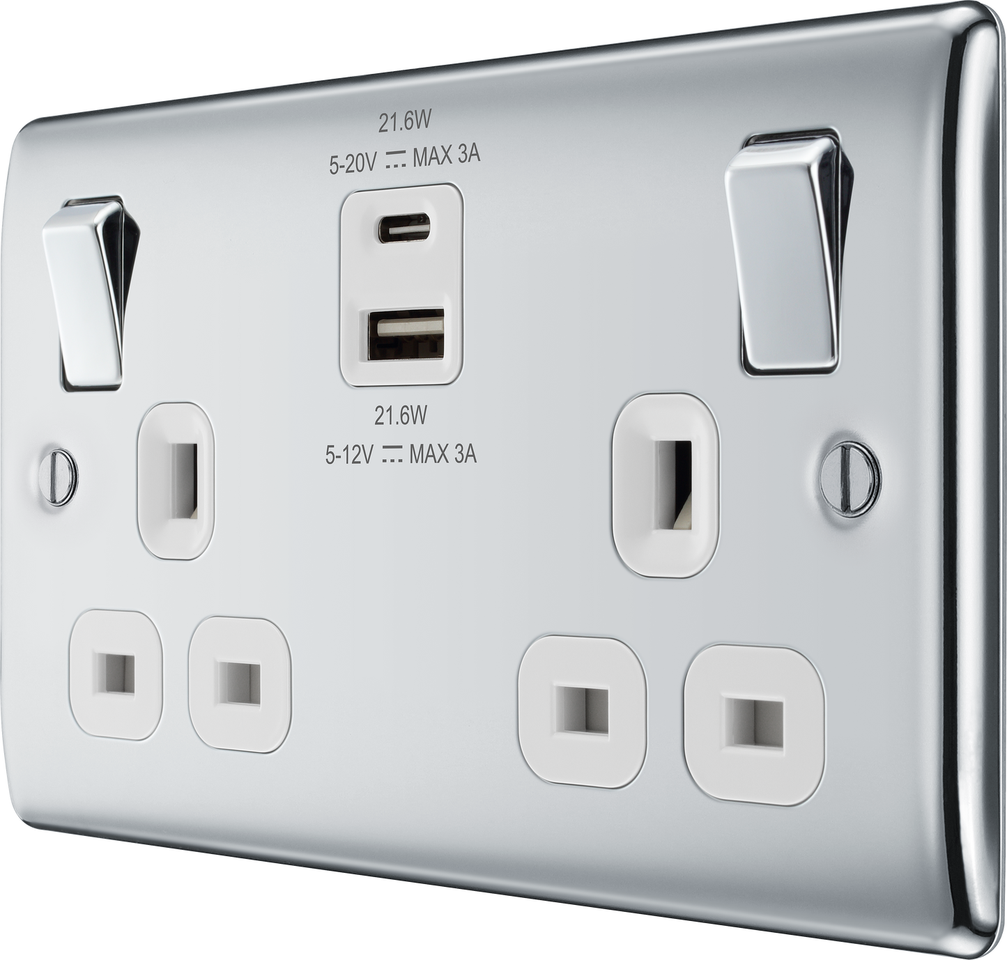 BG Nexus Metal Polished Chrome USB Charging Socket