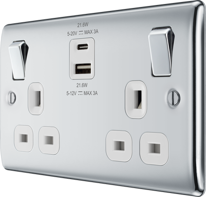 BG Nexus Metal Polished Chrome USB Charging Socket