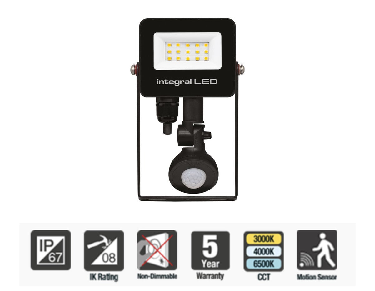 Integral Super Slim 2 Floodlight IP67 1000LM 10W 4000K PIR 120° Non-Dimm 100LM/W Black
