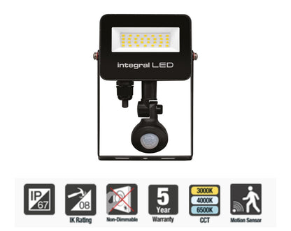 Integral Super Slim 2 Floodlight IP67 2000LM 20W 4000K PIR 120° Non-Dimm 100LM/W Black