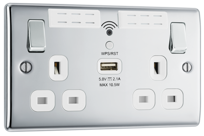 BG Nexus Metal Polished Chrome 13A Wi-Fi Extender Socket
