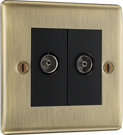 BG Nexus Metal Antique Brass Co-Axial & Satellite Sockets