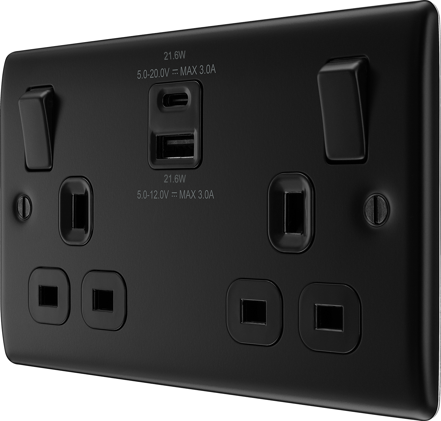 BG Nexus Metal Matt Black USB Charging Socket