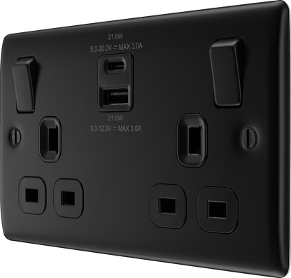 BG Nexus Metal Matt Black USB Charging Socket
