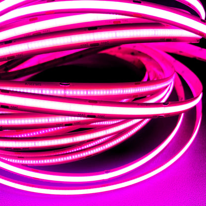 Pink COB LED Strip Light - 24V, 528 LEDs/m, 14W/m