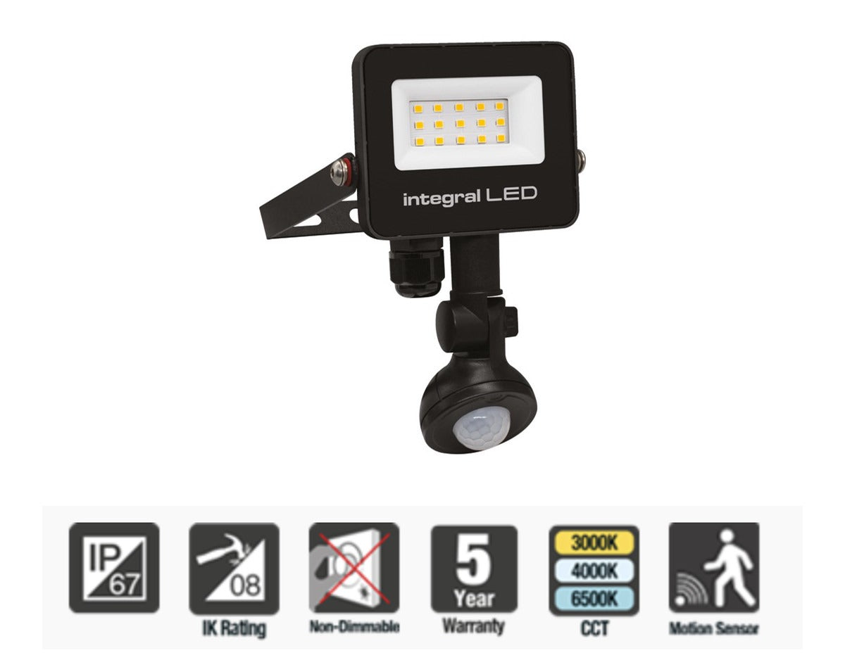Integral Super Slim 2 Floodlight IP67 1000LM 10W 4000K PIR 120° Non-Dimm 100LM/W Black
