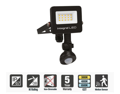 Integral Super Slim 2 Floodlight IP67 1000LM 10W 4000K PIR 120° Non-Dimm 100LM/W Black