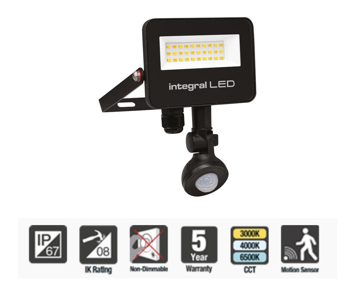 Integral Super Slim 2 Floodlight IP67 1000LM 10W Tuya 3000/4000/6500K PIR 120° Dimmable 100LM/W Black