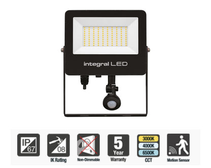 Integral Super Slim 2 Floodlight IP67 7000LM 70W Tuya 3000/4000/6500K PIR 120° Dimmable 100LM/W Black