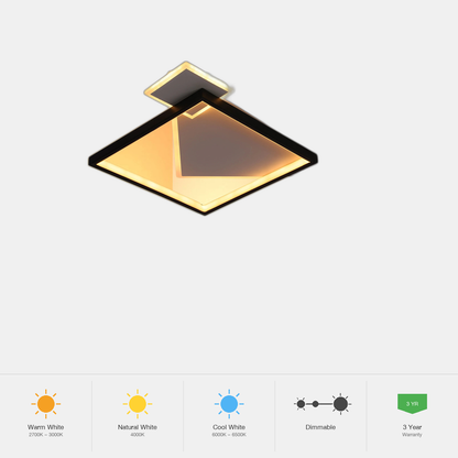 Tekled Layered Square LED Ceiling Light, CCT Tunable with Remo