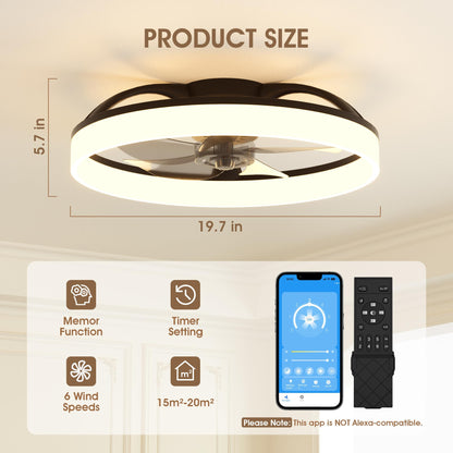 50cm Ceiling Fan with LED Light - Black