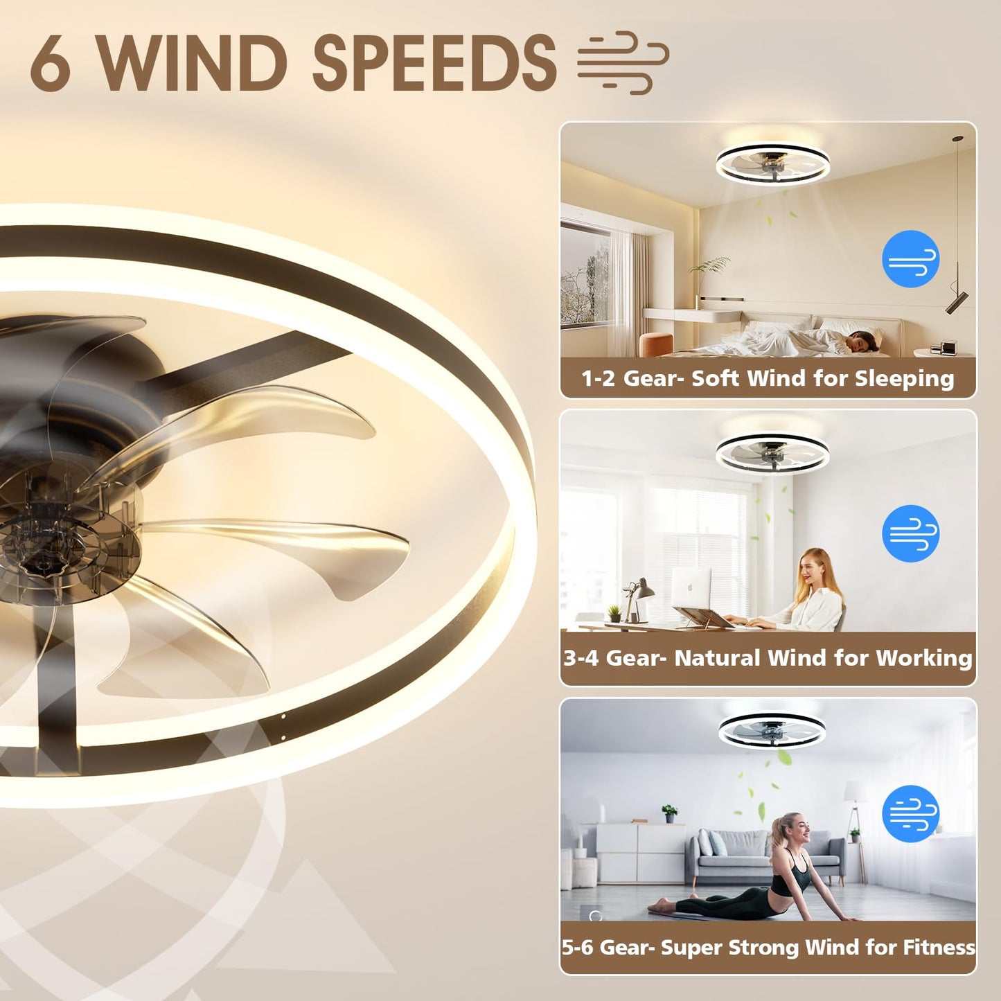 60cm Ceiling Fan with LED Light - Black