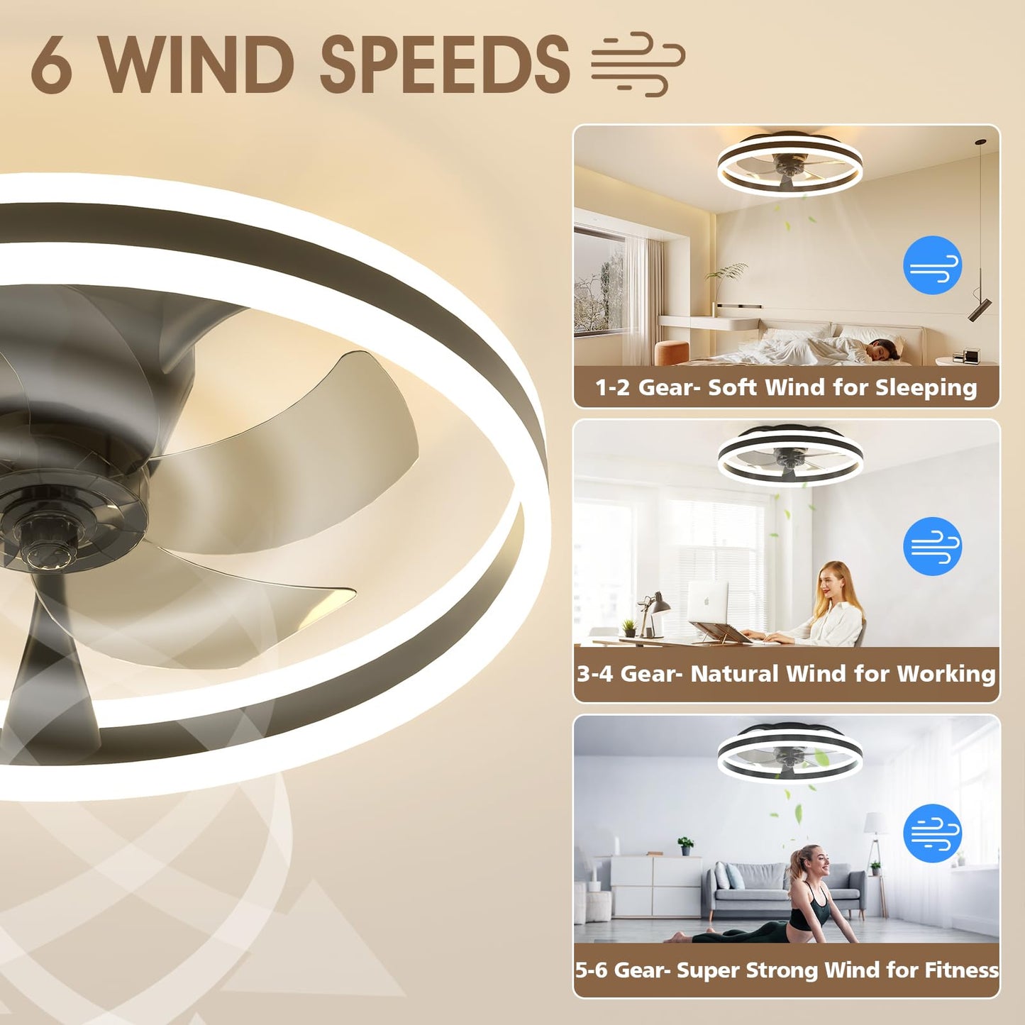 50cm Ceiling Fan with LED Light - Black