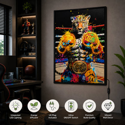 Illuminé Collection LED Wall Art Tiger Boxing Illuminated Canvas 83x123cm with UK Plug & ON/OFF Switch
