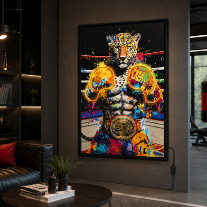 Illuminé Collection LED Wall Art Tiger Boxing Illuminated Canvas 83x123cm with UK Plug & ON/OFF Switch